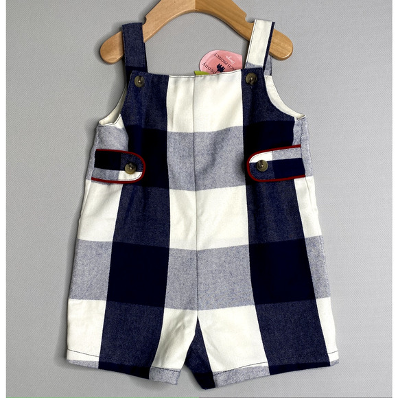 Petit Peony Blue Buffalo Plaid Flannel Welles Jon Jon NWT Boys 18-24 Mo Romper - Picture 1 of 4